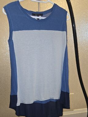 BCBGMaxAzaria Sleeveless Colorblock Tank Top in Blue and Light Gray